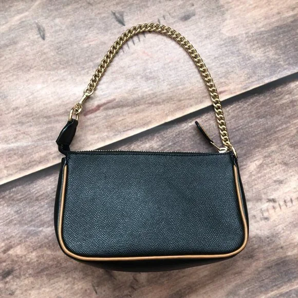 SOLD ❌COACH Nolita 19 Zipper Pouch Mini Bag Black Leather Gold-tone Chain Strap - Picture 5 of 11